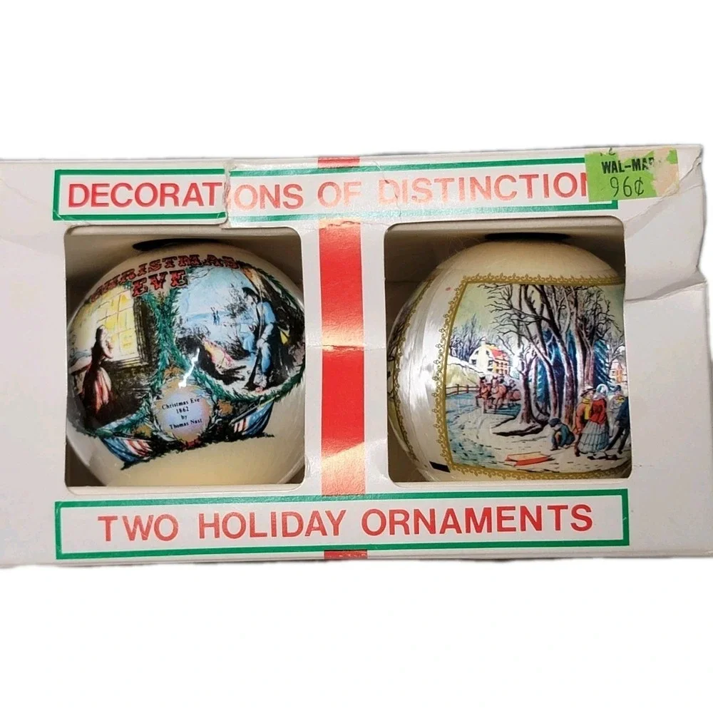 Lot of 4 Vintage Shatter‎ Resistant Satin Silk Balls Ornaments Red Bird, Sleigh